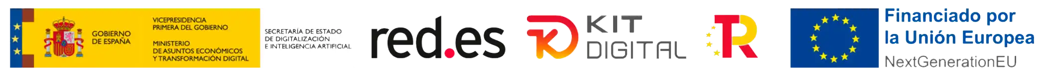 Logo del Kit Digital con la Bandera de la Unión Europea y el Emblema del Gobierno de España: Colaboración para el Progreso Digital